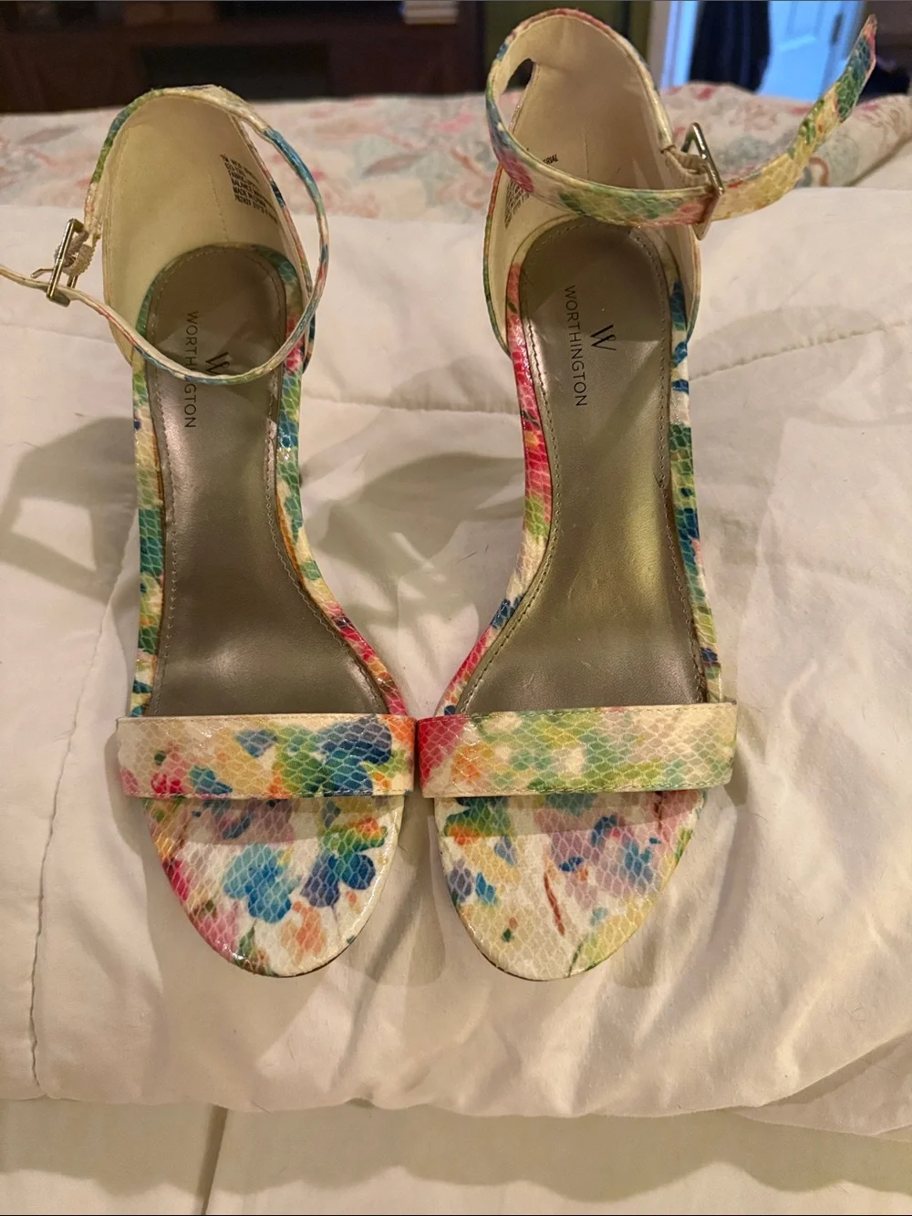 Worthington Multicolor Floral Ankle-Strap Heels
